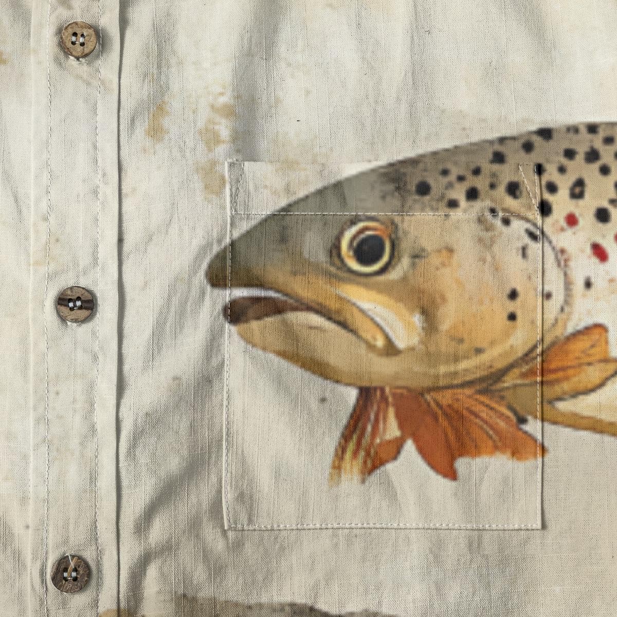 Men's Slub Cotton Fishing Shirt | Trout Print Button-Down