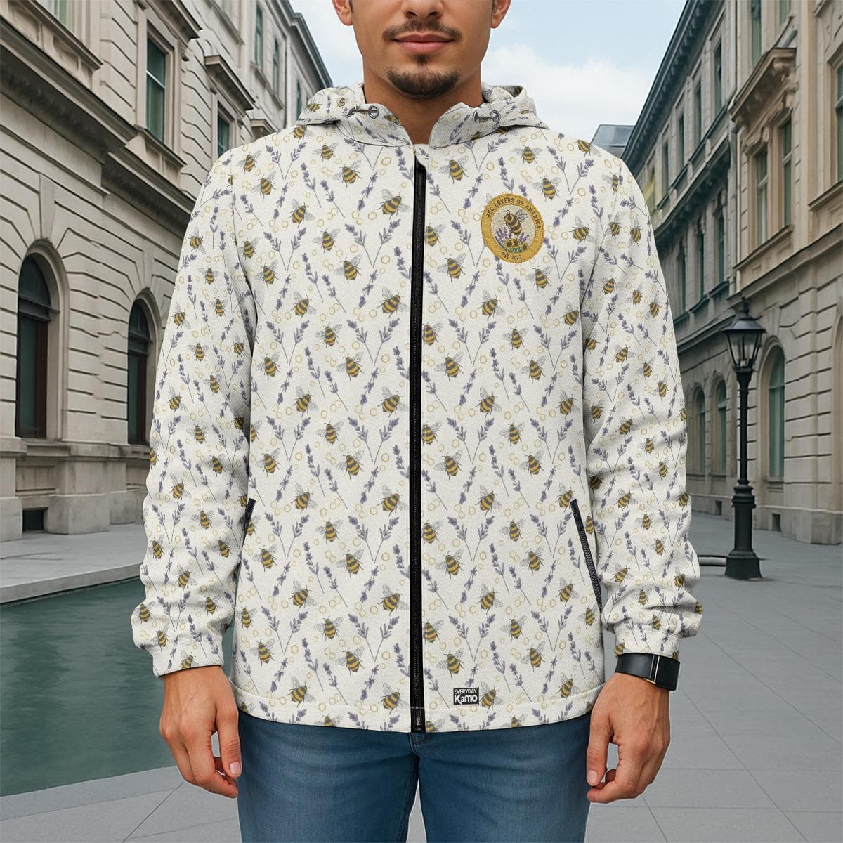 Bee & Lavender Twill Jacket - Nature-Inspired Streetwear | 'Bee Lovers Est. 2023' Patch