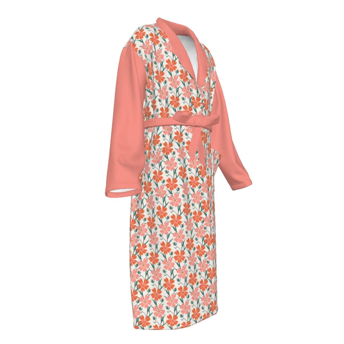 Soft Floral Jersey Robe with Pockets | Women's Peach Blossom Loungewear | Comfortable Bathrobe Gift