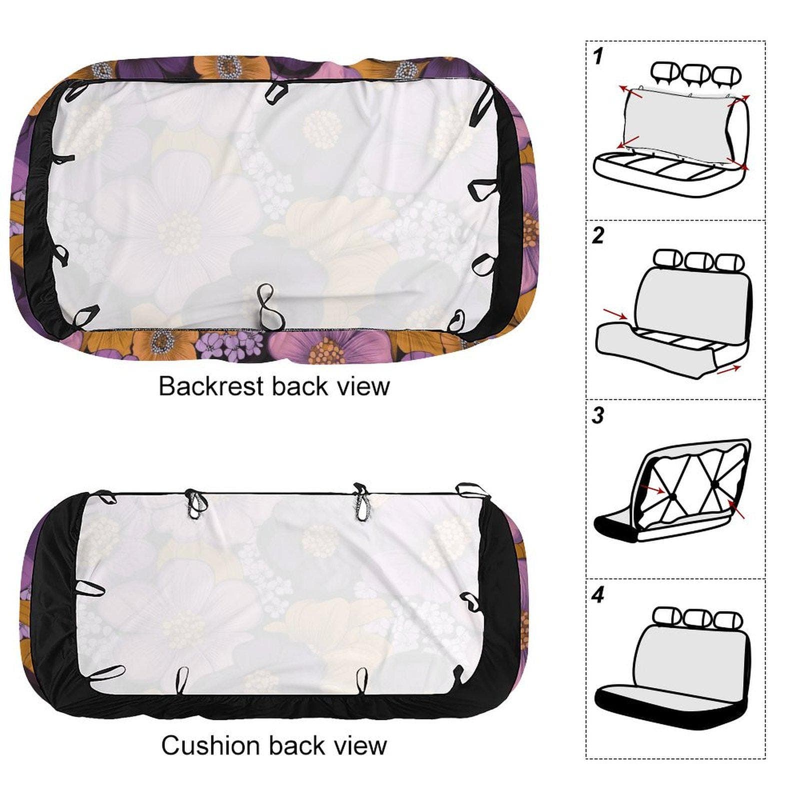 Purple Orange Floral Car Seat Cover | Polyester Spandex | Universal Fit
