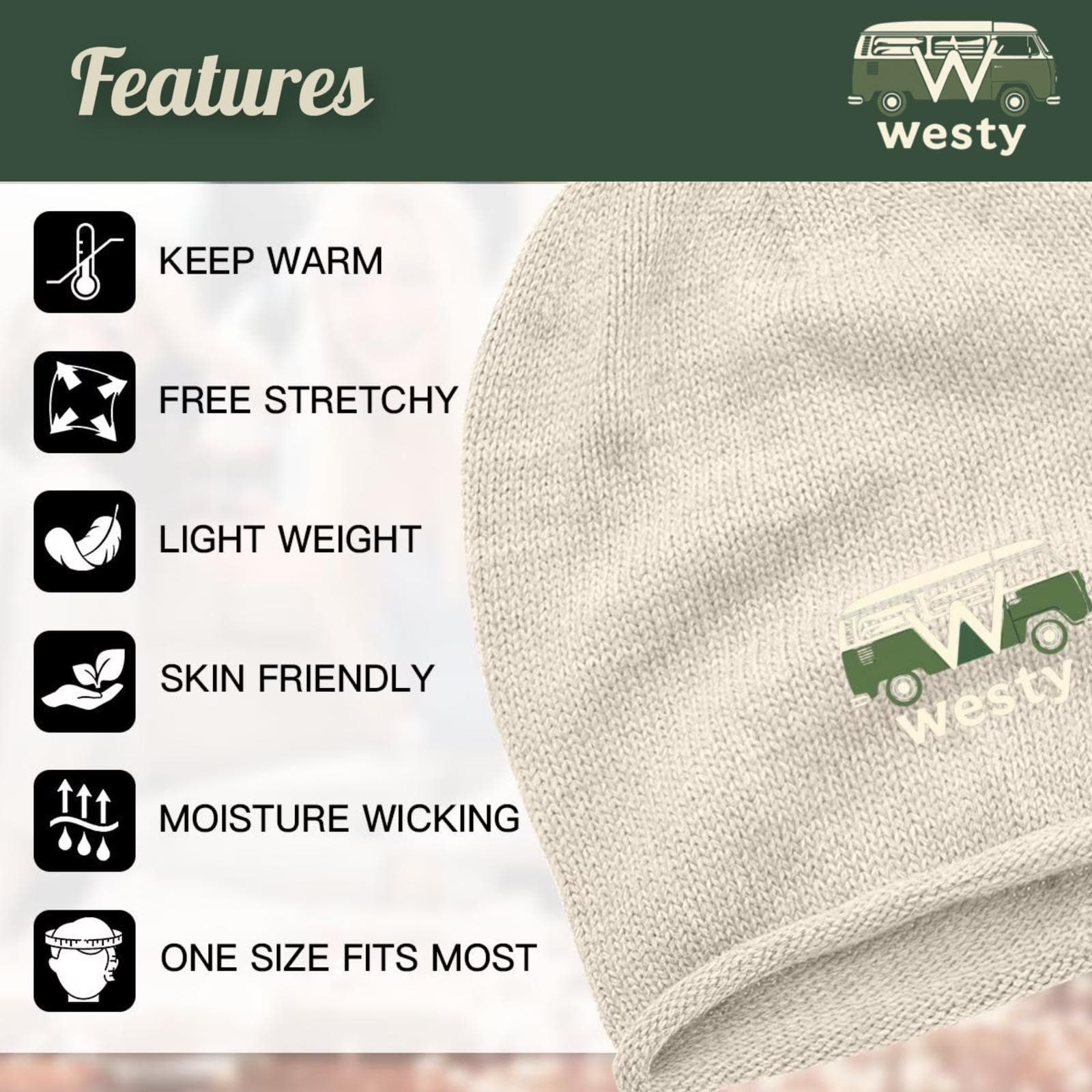 Westy Knit Beanie Hat - Vintage Camper Van Road Trip Style