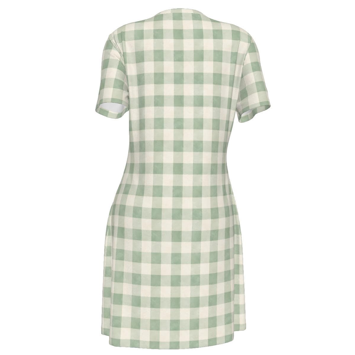 Green Gingham V-Neck Cotton Dress | Handmade Summer Mini | Breathable Eco-Friendly
