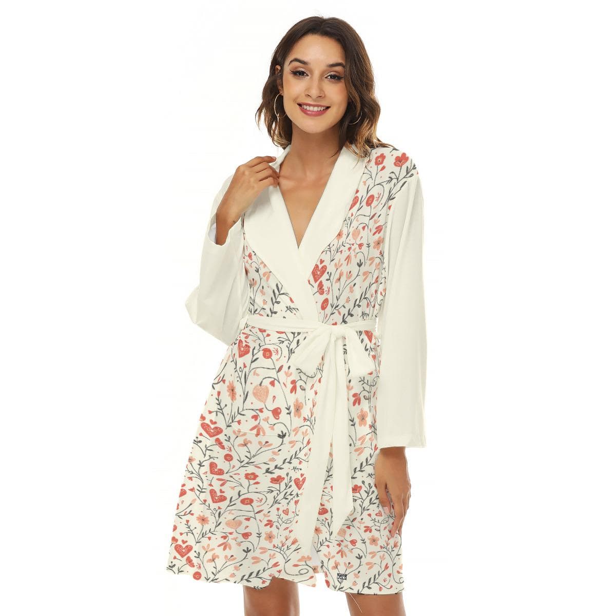 Romantic Floral Heart Robe | Soft Jersey Loungewear Kimono | Women's Spa Day Gift