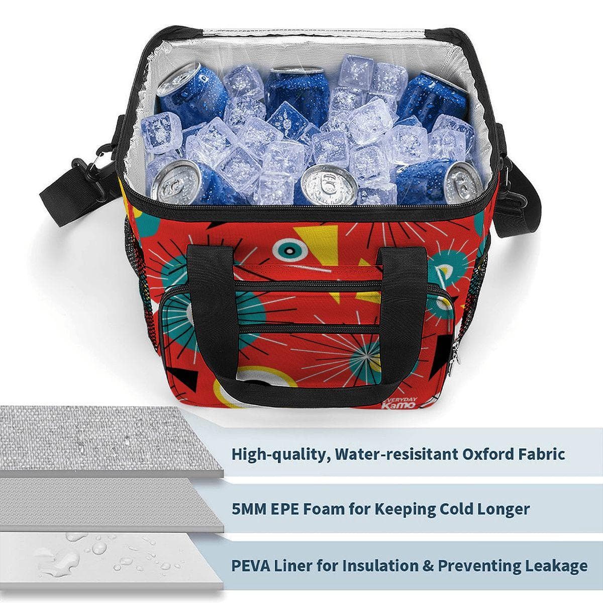 Retro Geometric Cooler Bag | Insulated Oxford Lunch Tote | Leakproof