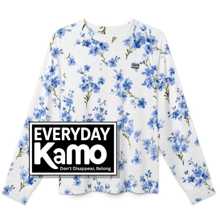 Everyday Kamo Women's Blue Floral Long Sleeve Quick Dry T-Shirt | UPF 50+ Sun Protection Top | Cooling & Stylish