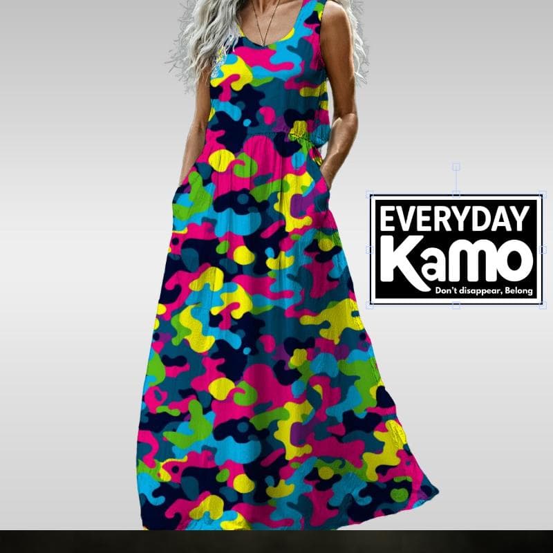 Abstract Camo Maxi Dress | Colorful Sleeveless Summer Dress