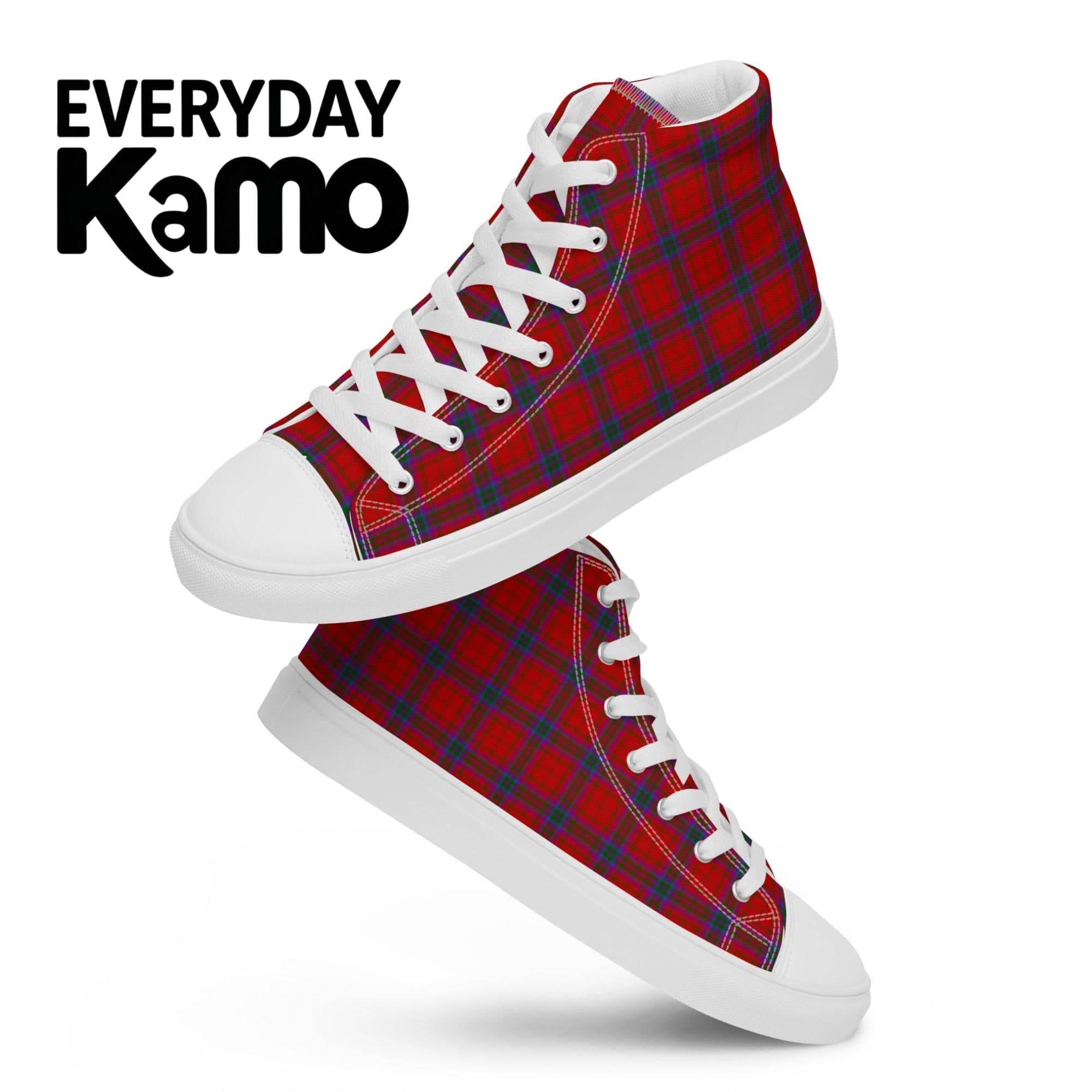 Handmade Red Blue Plaid High Top Canvas Shoes Men Lace-Up Sneakers