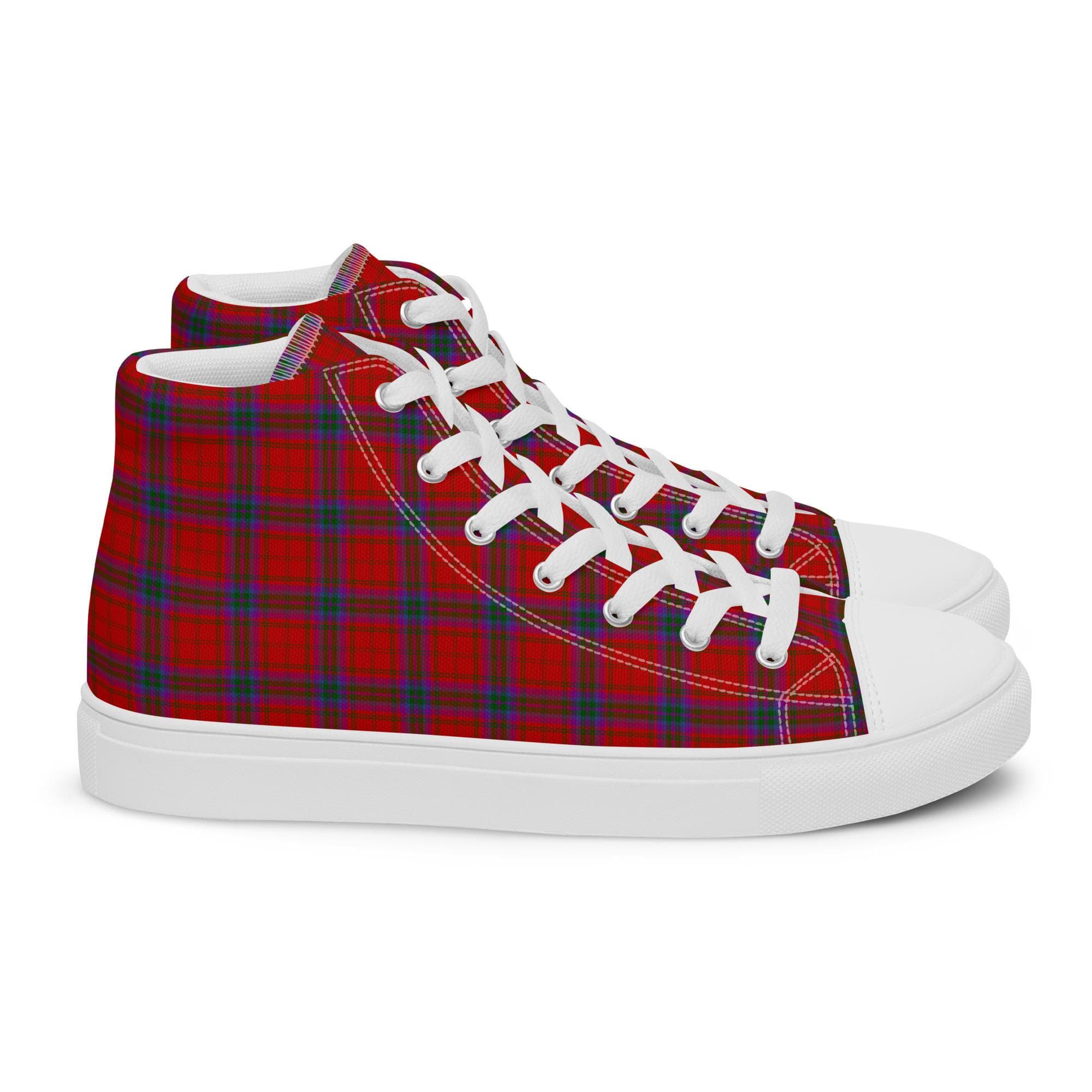 Red Blue Plaid Men’s high top canvas shoes