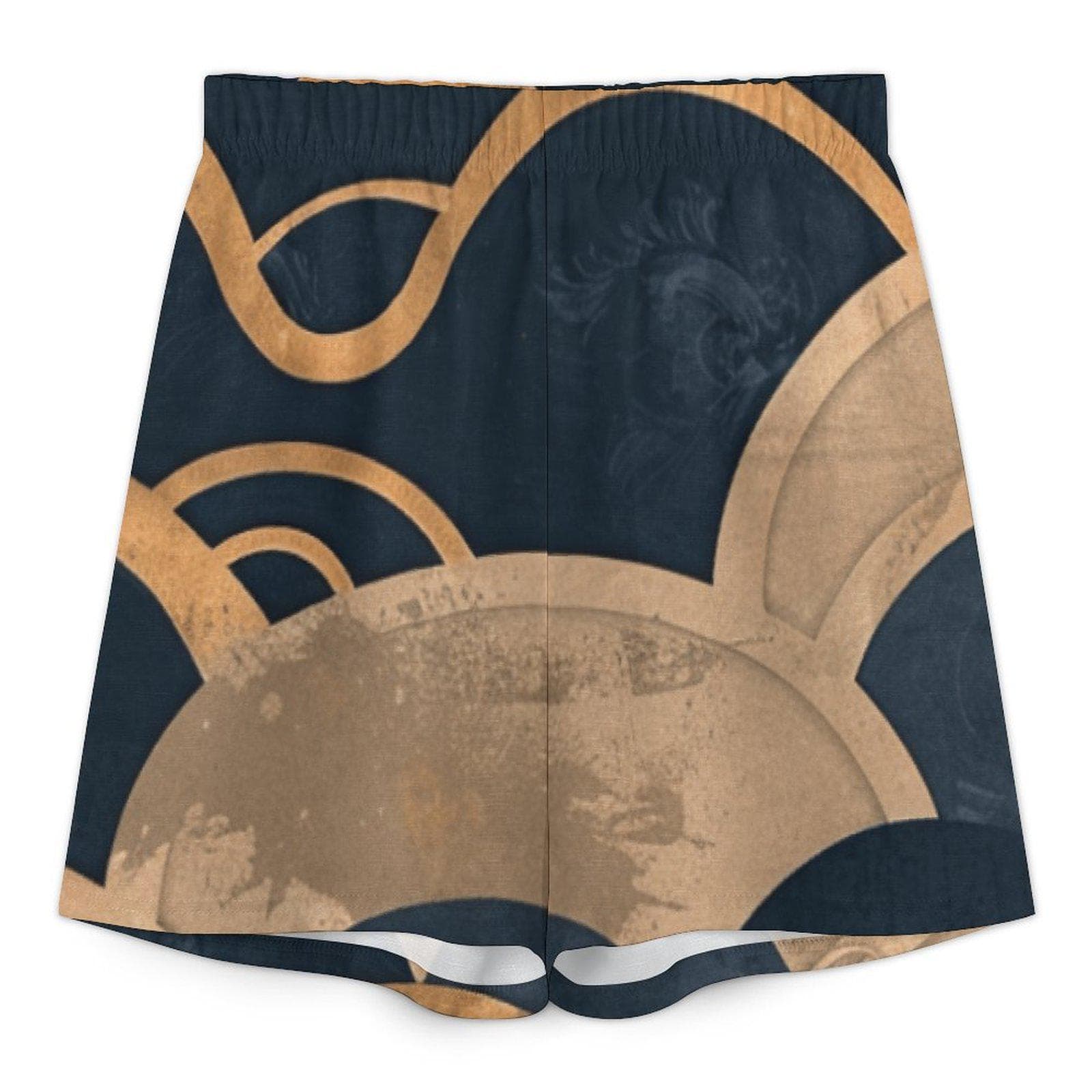 Chic Mediterranean V-Neck Slub Linen Shorts Set | Abstract Geometric Batwing Loungewear