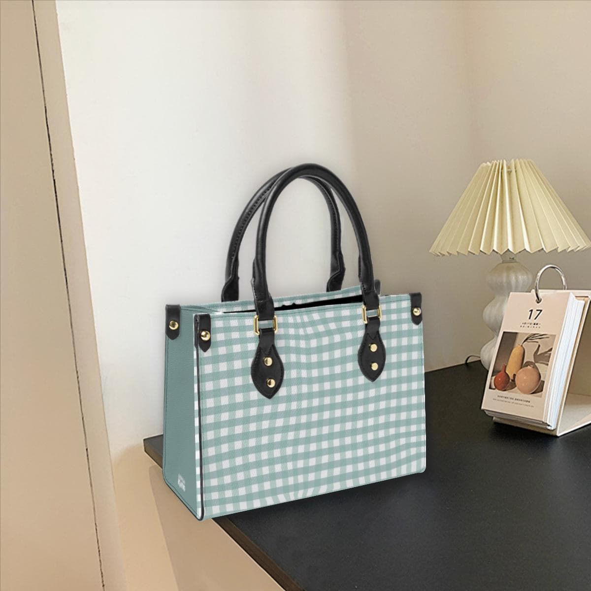 Pastel Gingham Tote Bag | Chic Leather Handbag for Everyday Adventures | Customizable Double-Sided Print