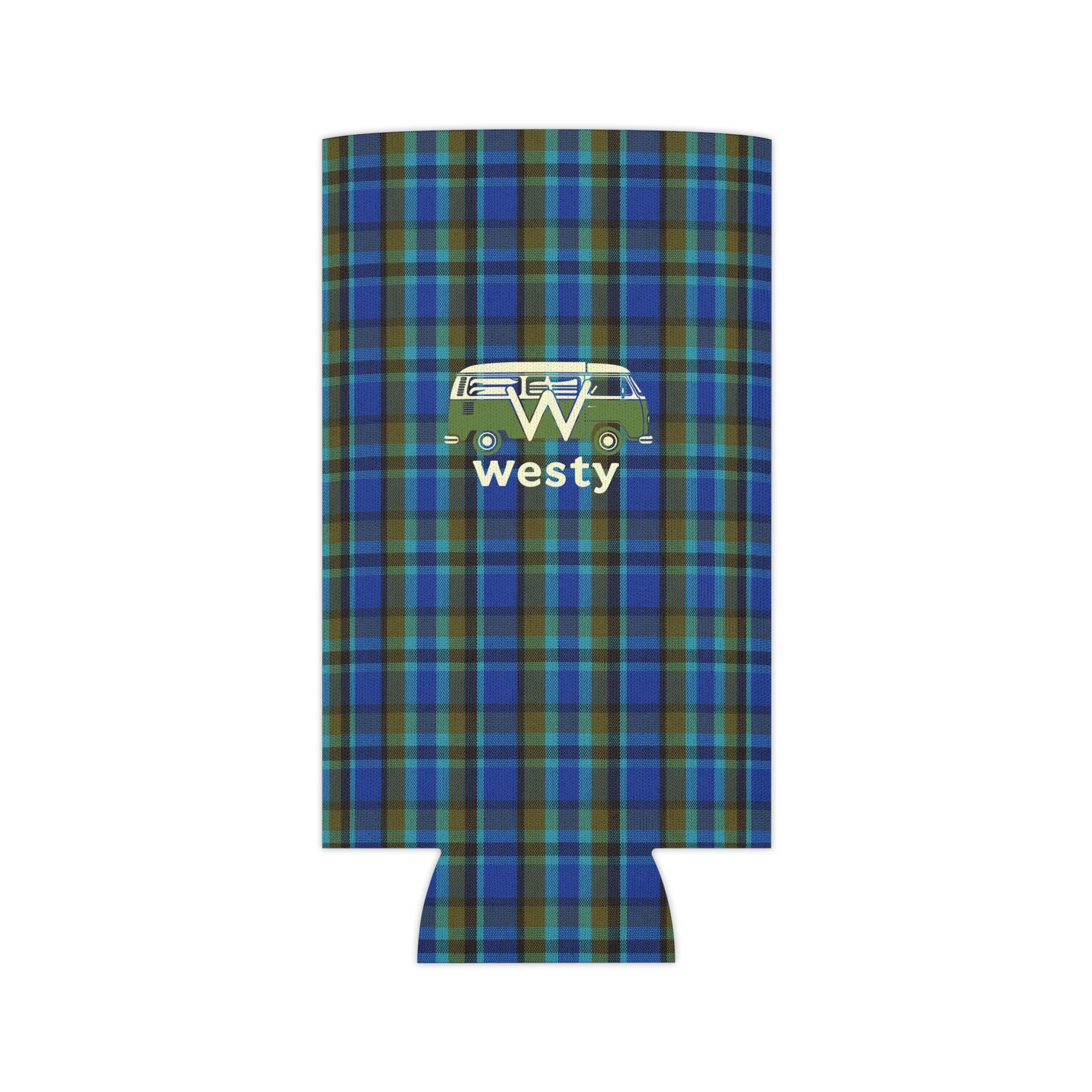 Westy Camper Van plaid Can Cooler | Retro VW Bus koozie