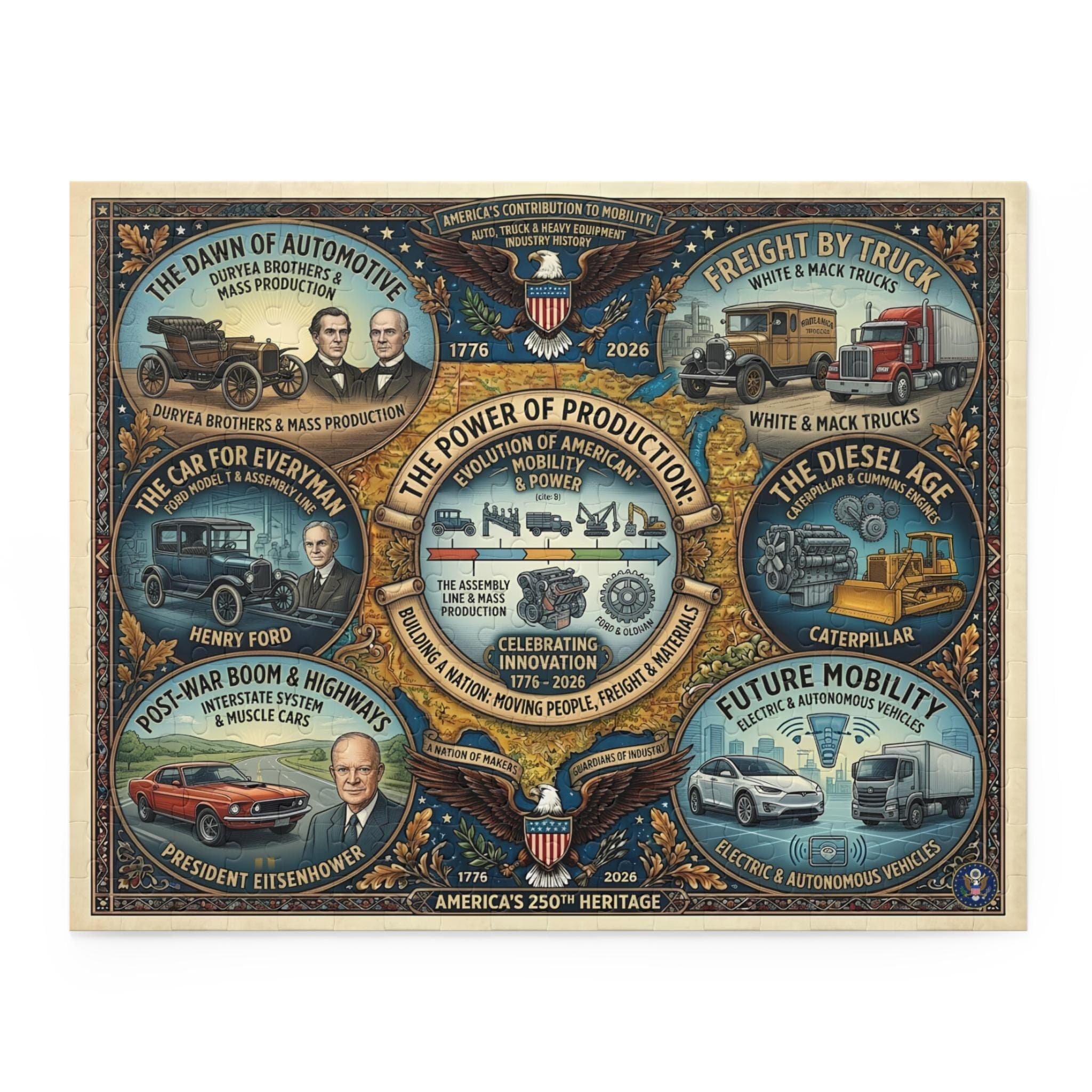 Automotive History Jigsaw Puzzle 252-500pc | America's 250th Heritage Illustrated