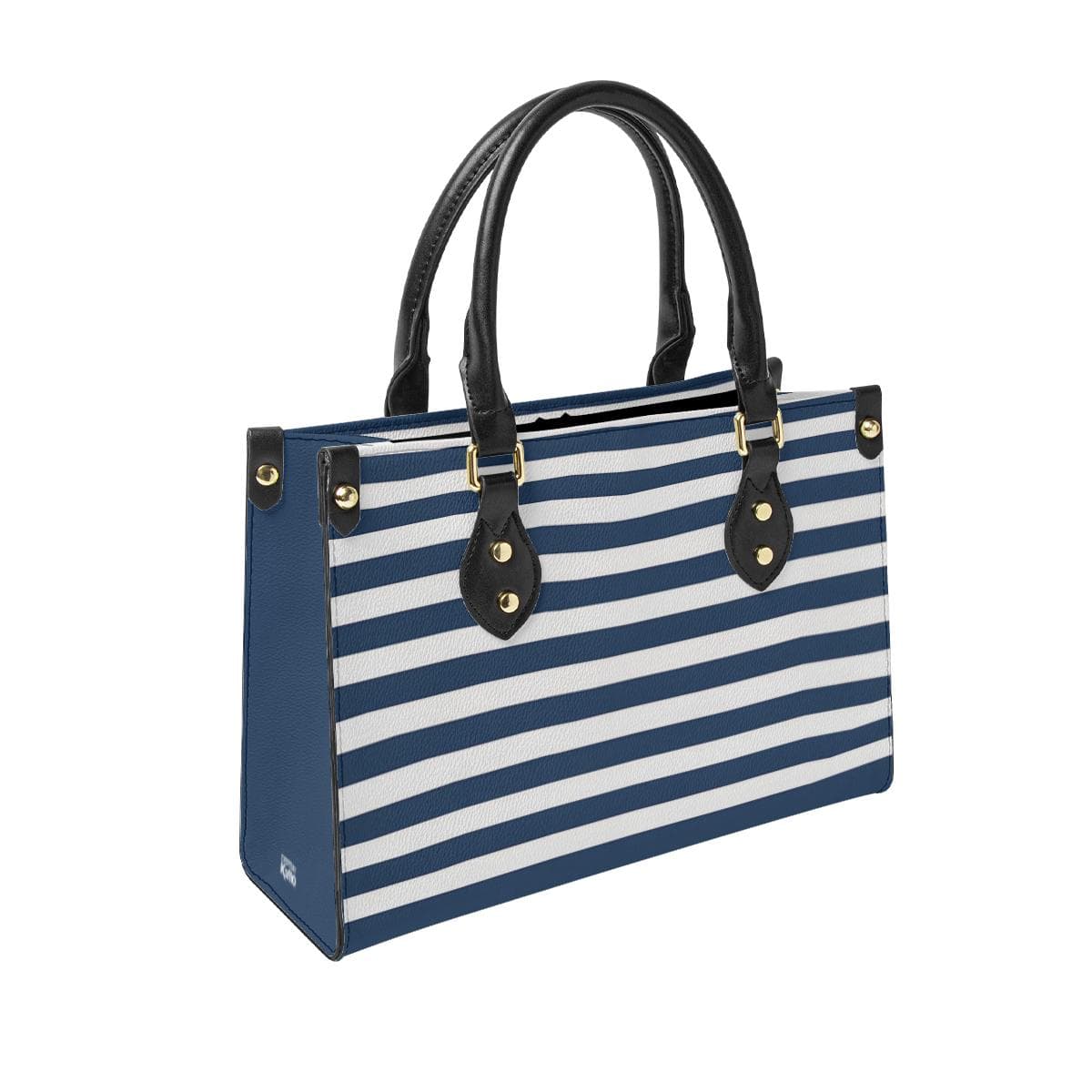 Chic Navy & White Stripe Leather Tote Bag | Double-Sided Custom Print