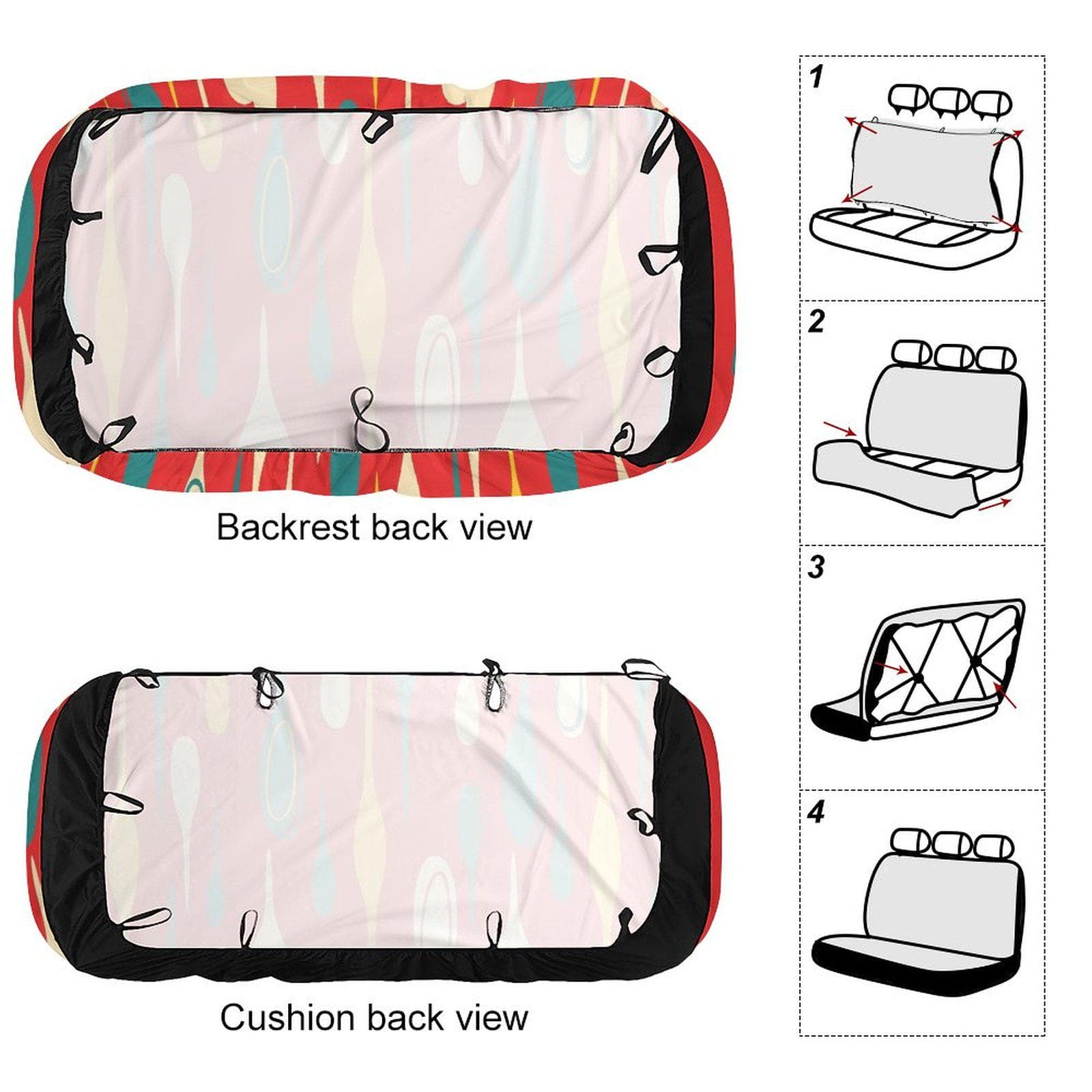 Retro Car Back Seat Cover | Mid-Century Teardrop Pattern | Universal Fit Spandex