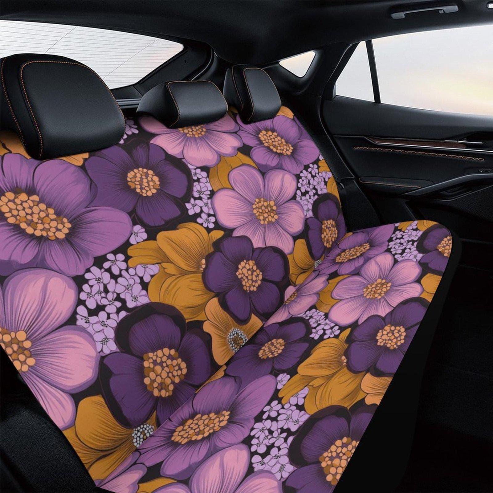 Purple Orange Floral Car Seat Cover | Polyester Spandex | Universal Fit