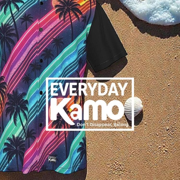 Vaporwave Neon Sunset Hawaiian Shirt | Retro 80s Synthwave Beach Button-Up | Aesthetic Palm Tree Summer Top