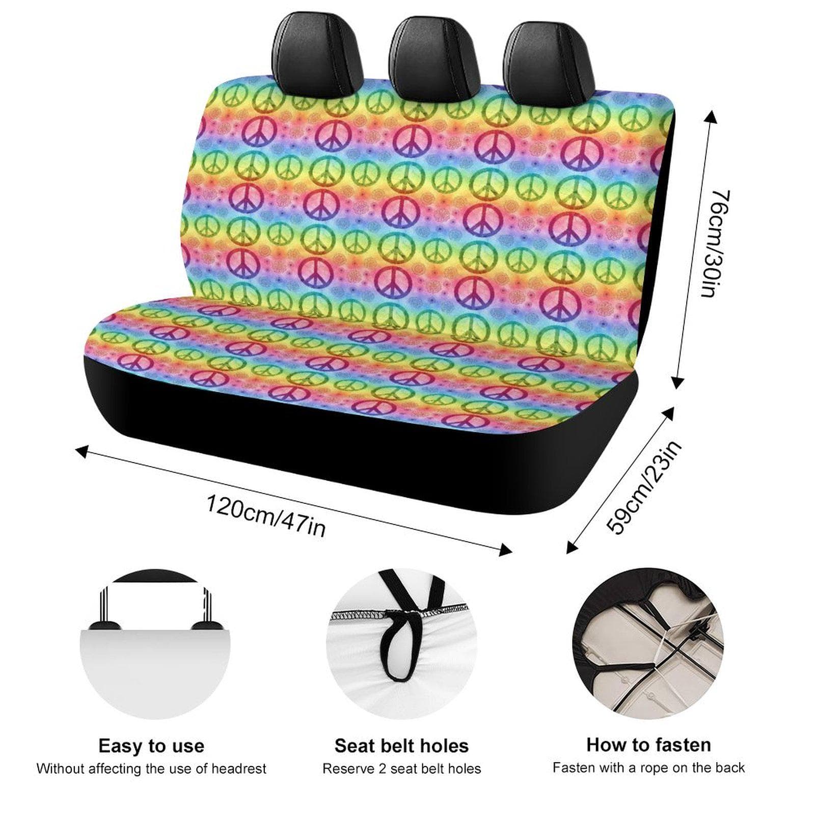 Rainbow Peace Sign Car Seat Cover | Boho Tie Dye Back Seat Cover