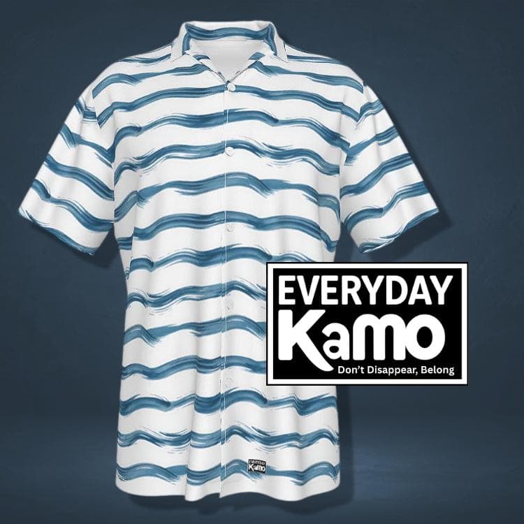 Men's Blue Wave Hawaiian Shirt | Abstract Stripe Summer Aloha Button-Up