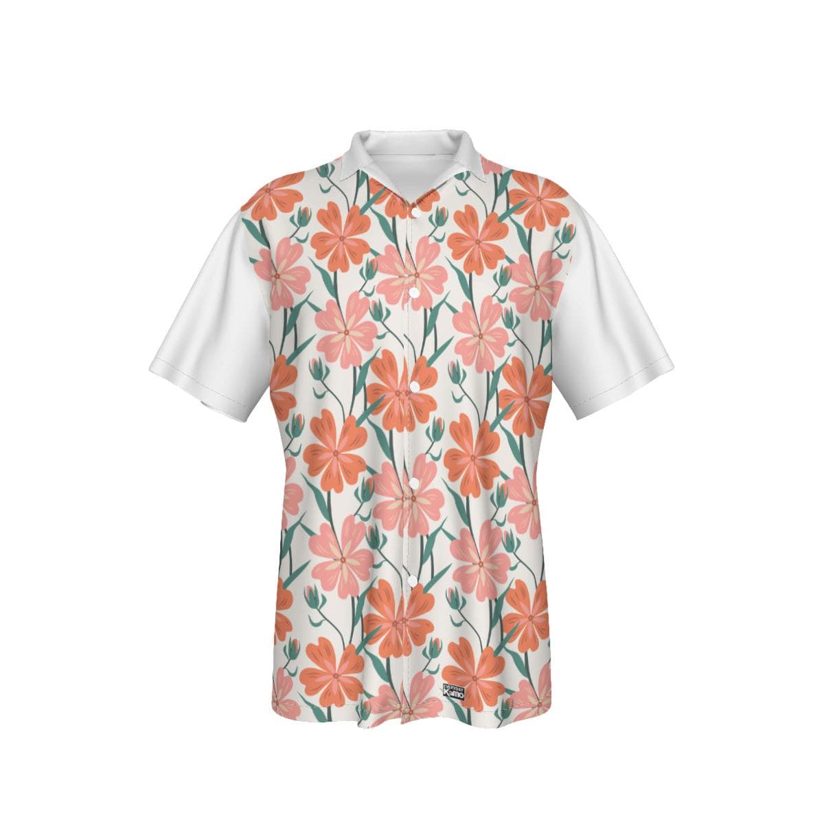 Pink & Orange Floral Hawaiian Shirt | Tropical Summer Aloha Button-Up | Lightweight Camp Collar Vacation Shirt