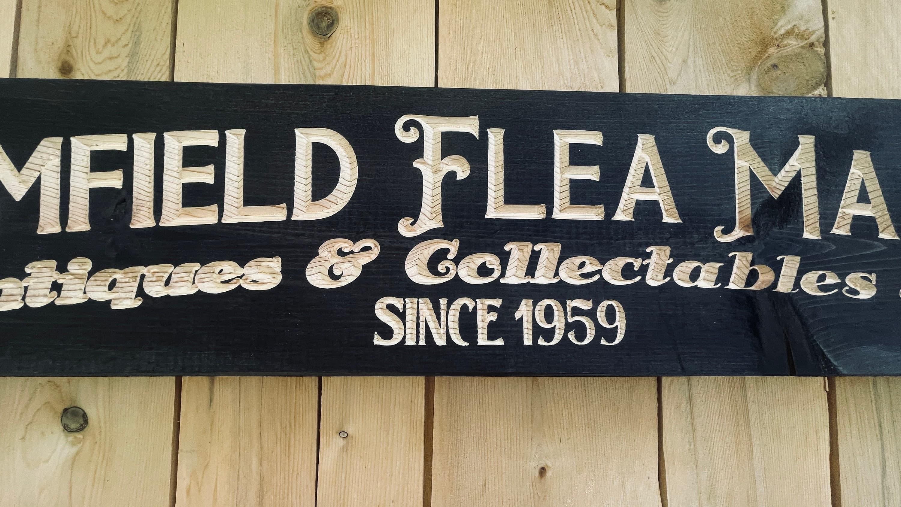Brimfield Flea Market Carved Real Pine Wooden Sign