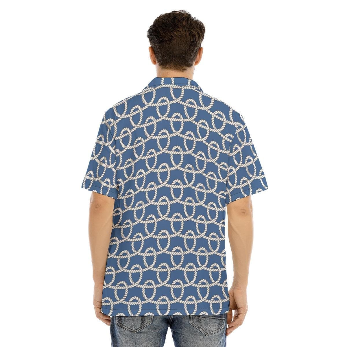 Men's Nautical Rope Print Hawaiian Shirt | Blue Summer Aloha Camp Shirt | Lightweight Button-Up Vacation Top