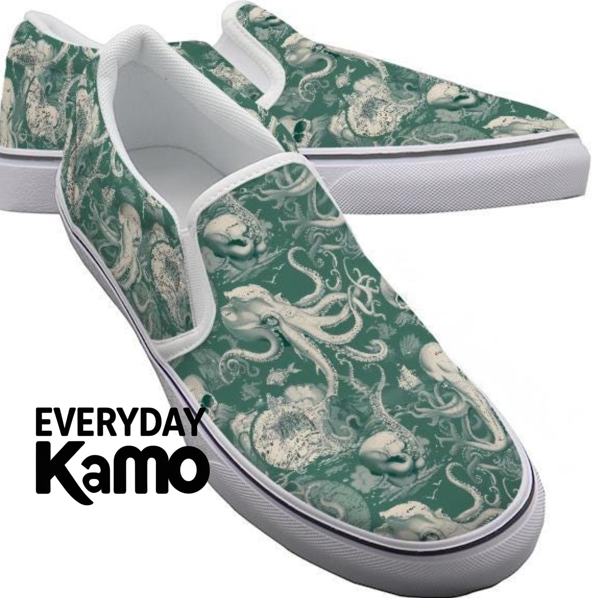 Men's Canvas Slip-On Sneakers | Custom Kraken Skulls | Handmade