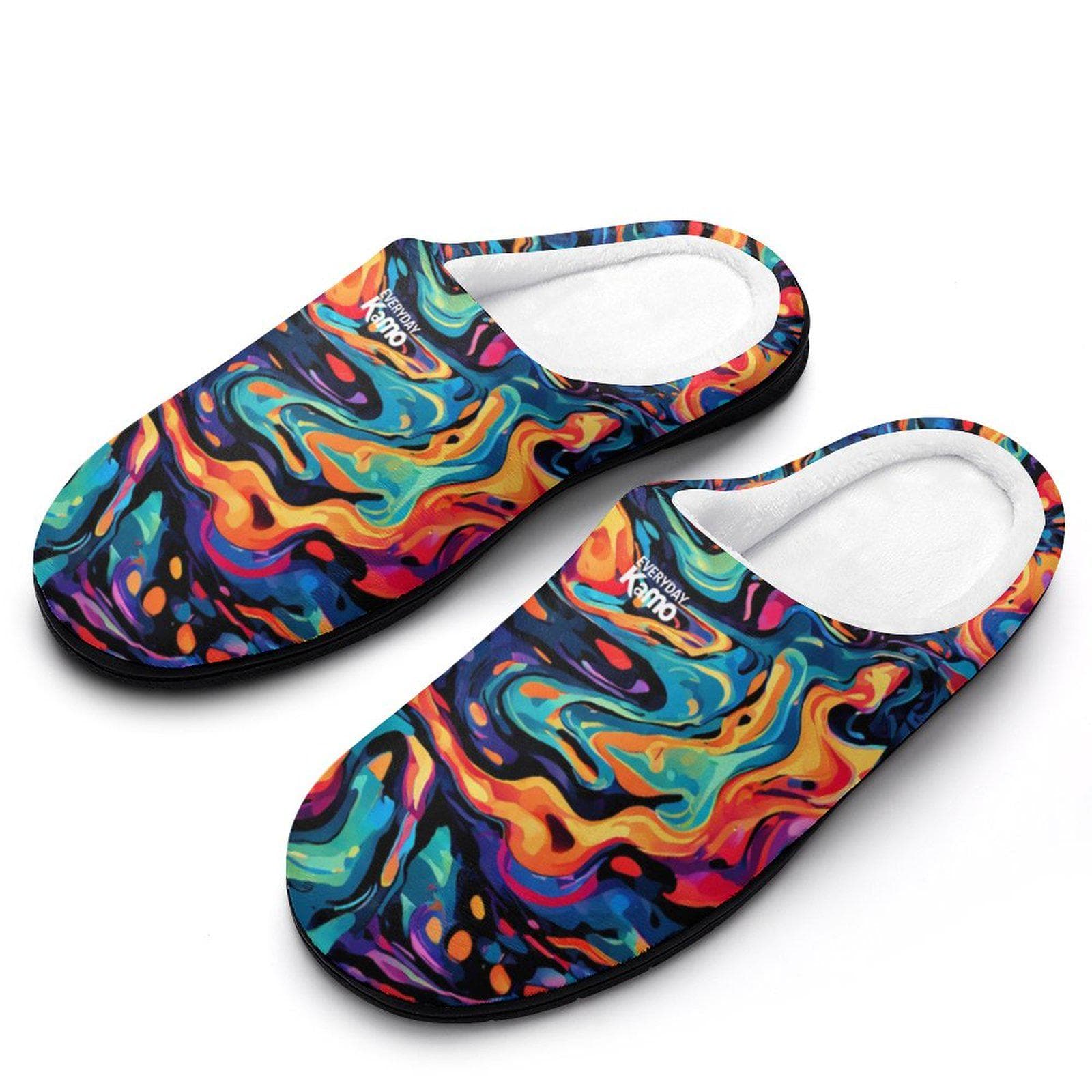 Everyday Kamo Vortex Swirl Art Slippers | Vibrant Abstract Cozy Cotton House Shoes for Women | Anti-Skid Lounge Footwear