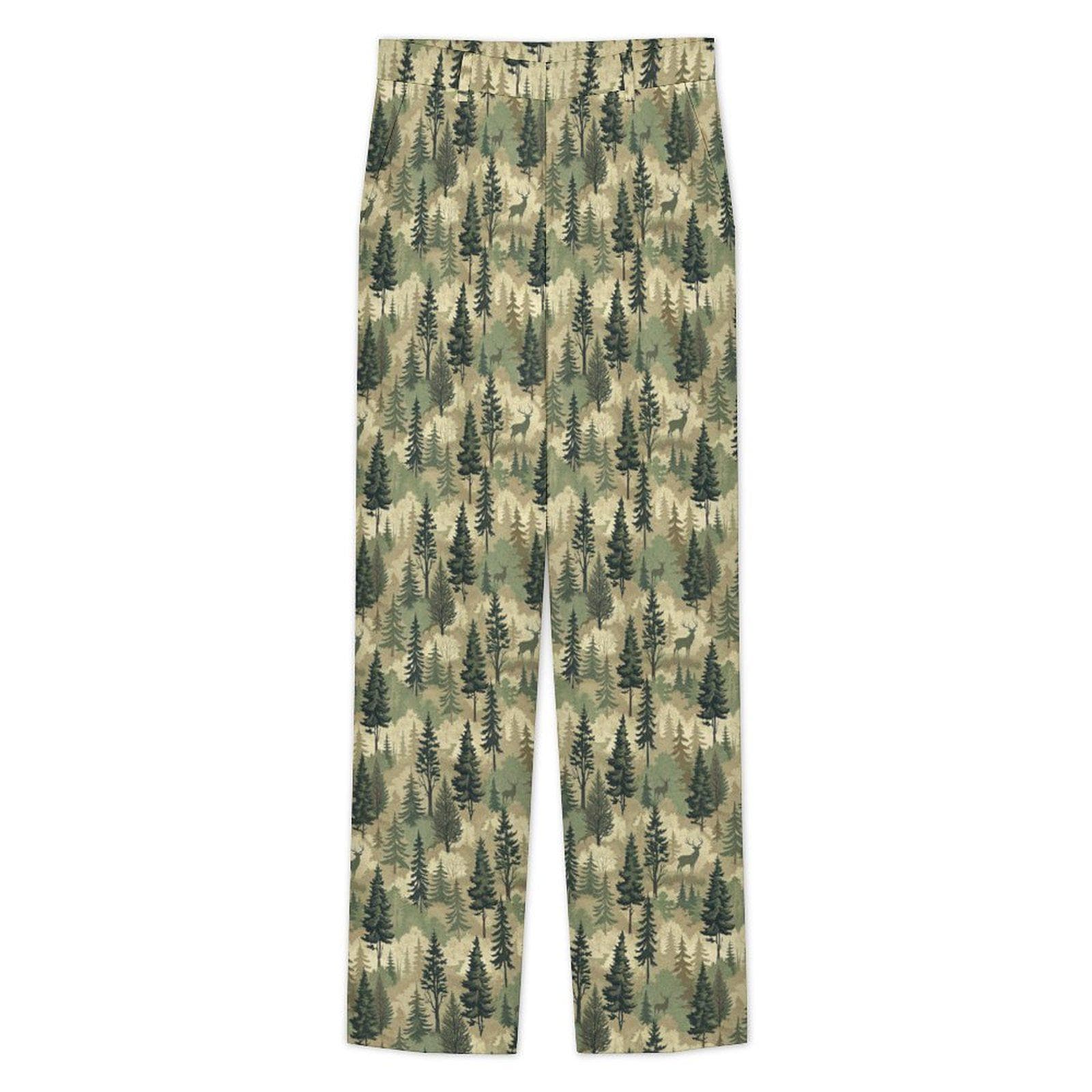 Men's Forest Camo Deer Print Pants | British Knit Fabric Casual Suit Trousers