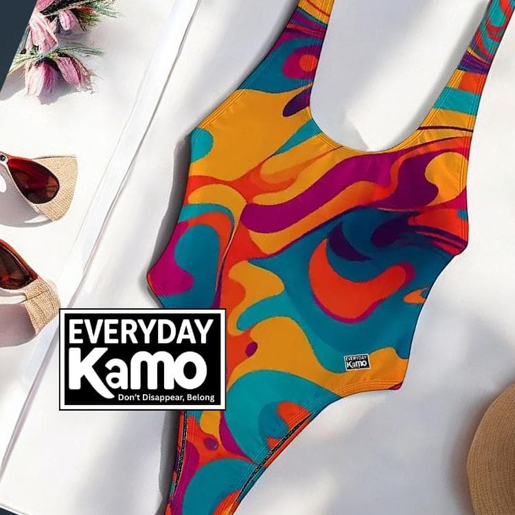 Vibrant Everyday Kamo One-Piece Swimsuit, Abstract Summer Gift for Her, Modern Beach Pool Wear