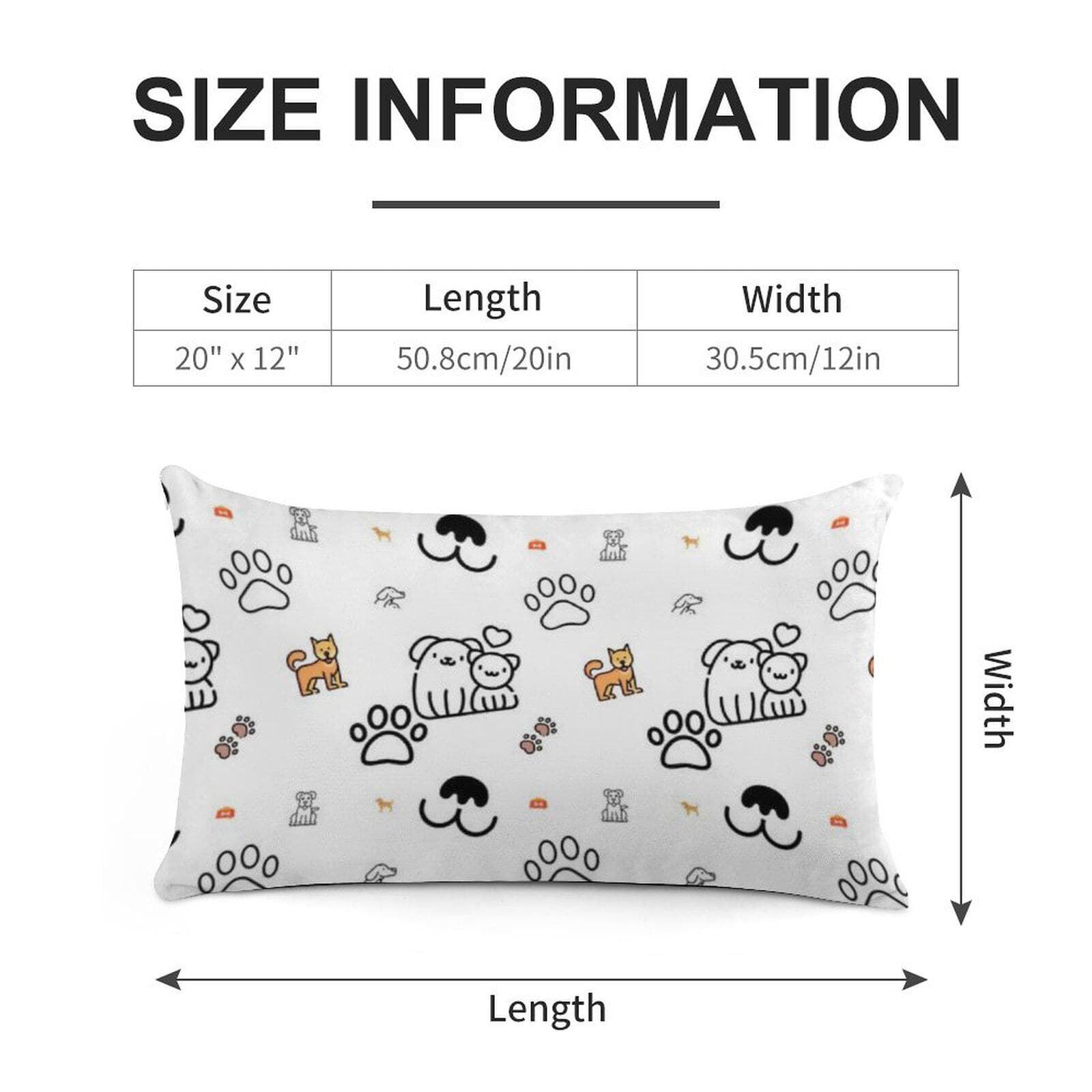 Dog & Paw Print Long Pillowcase | Ultra-Soft Short Plush Cover
