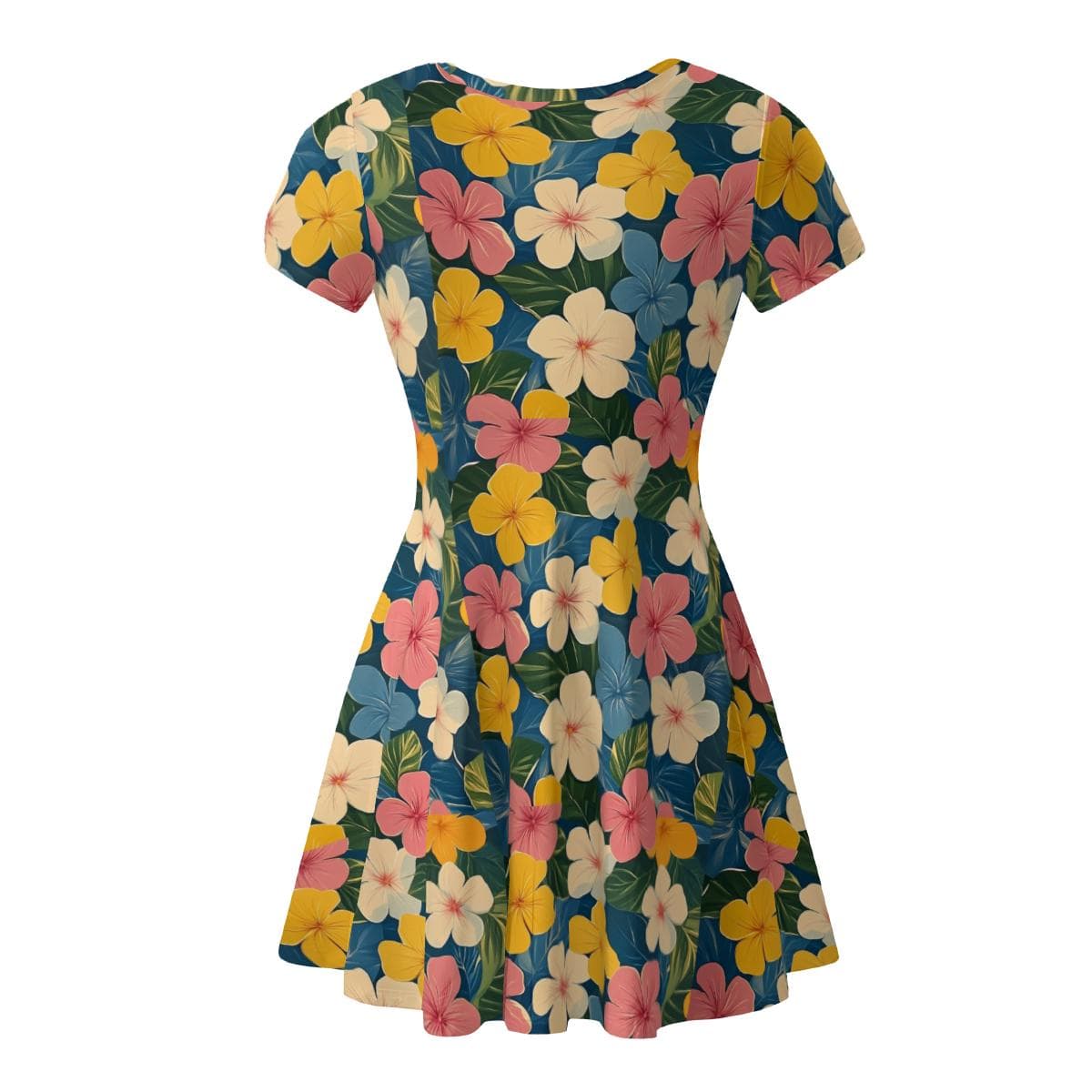 Tropical Bloom Flowy Mini Dress | Women's Short Sleeve Floral Summer Dress | Hawaiian Vacation Beach Cover-Up | Casual Everyday Sundress