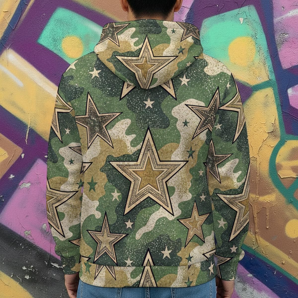 Star Camo Full-Zip Hoodie | Edgy Camouflage & Stars Jacket