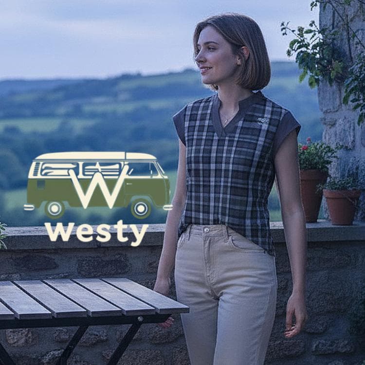 Westfalia Camper Plaid V-Neck Top, Adventure Van Life Shirt