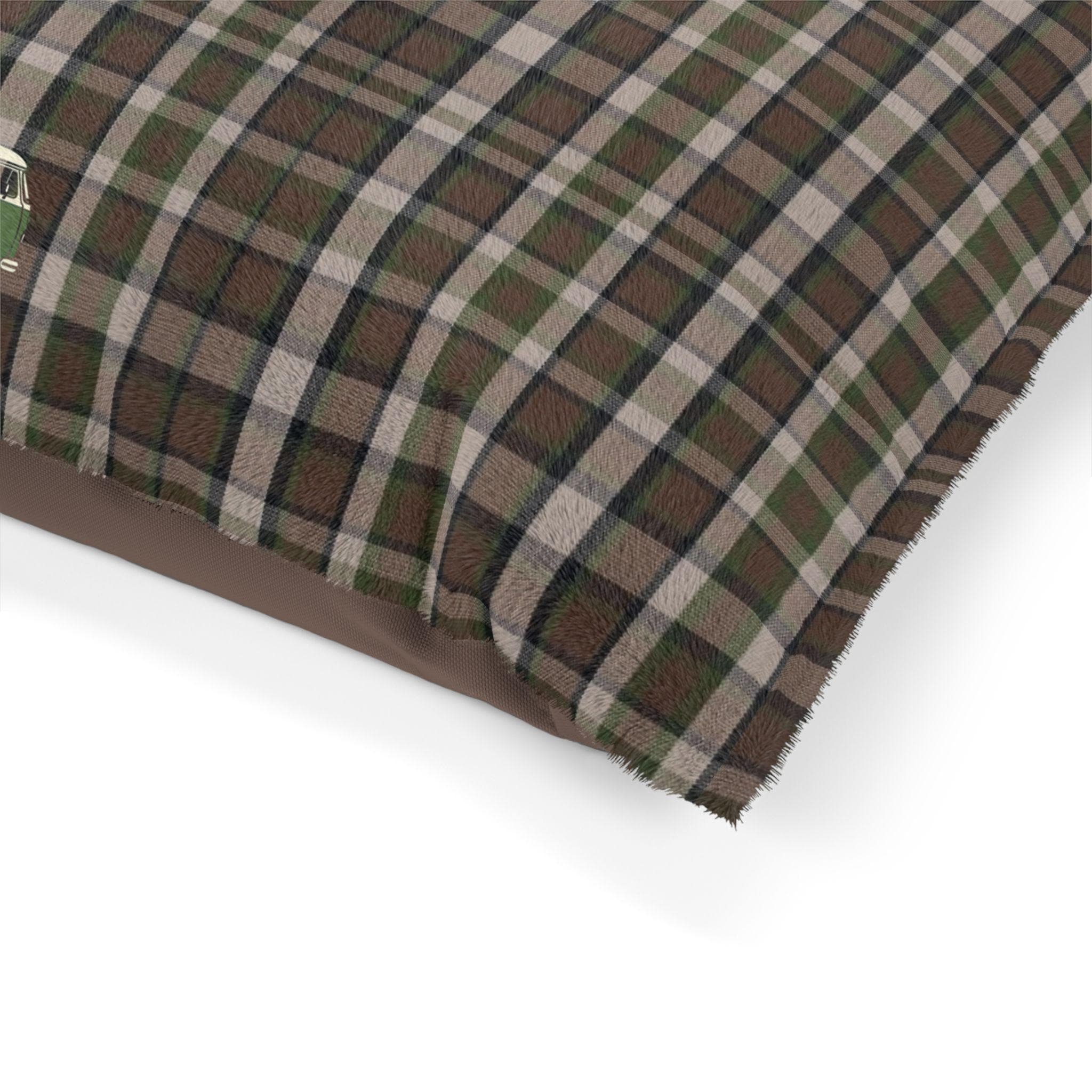 Vintage VW Westfalia Inspired Dog Bed, Plaid Pet Cushion