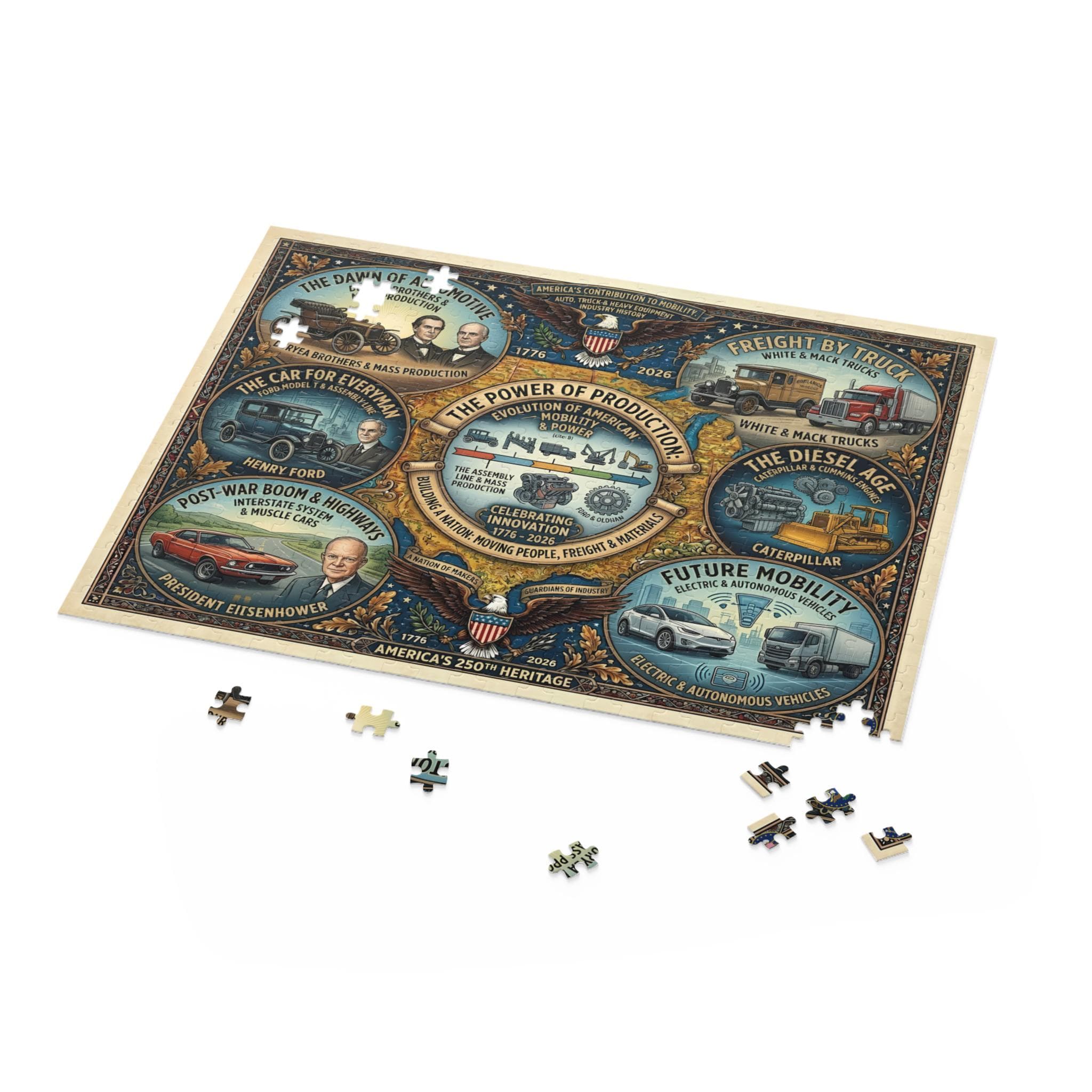 Automotive History Jigsaw Puzzle 252-500pc | America's 250th Heritage Illustrated