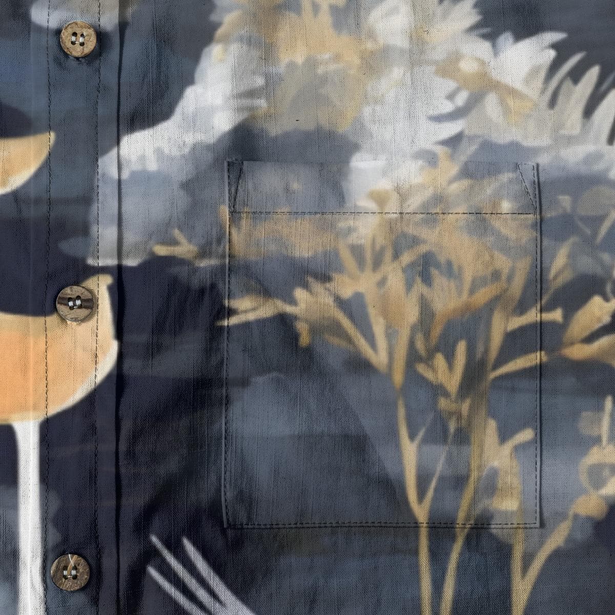 Mens Japanese Pagoda Crane Slub Cotton Shirt | Aloha Resort Wear
