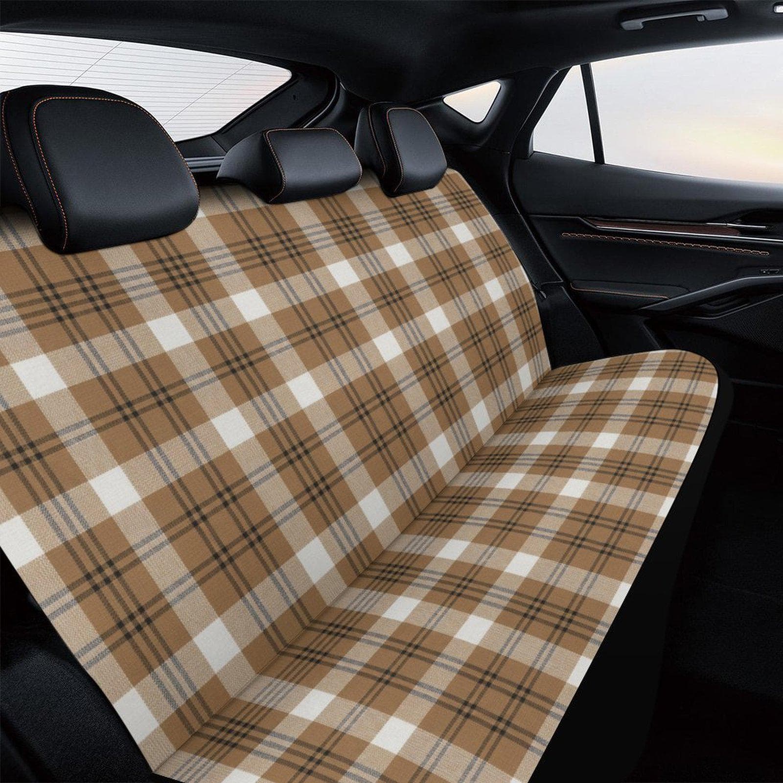 Brown Plaid Car Rear Seat Cover - Custom Fit, Elastic Edges