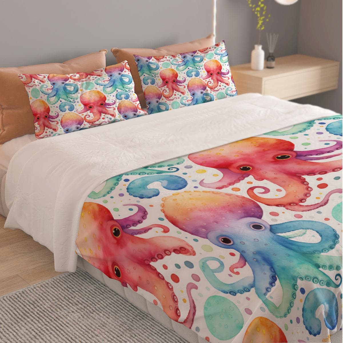 Watercolor Octopus Duvet Cover Set | Whimsical Ocean Bedding