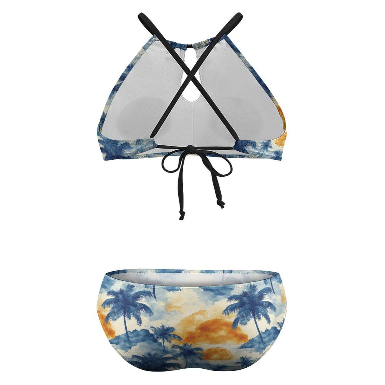 Sunset Paradise Plus Size Halter Bikini Set - Tropical Palm Print Swimwear