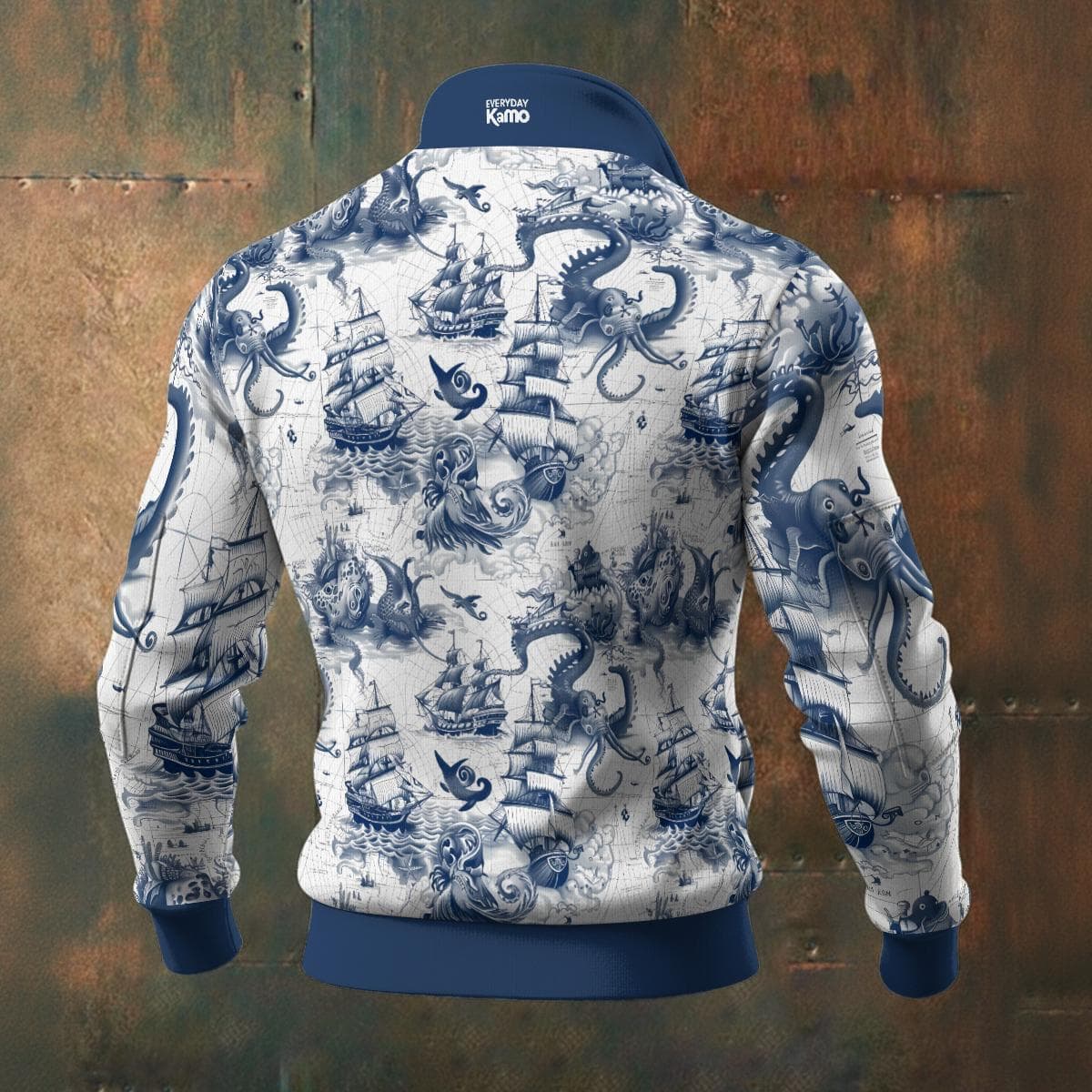 Nautical Kraken Sea Monster Fleece Zip-Up Jacket | Stand Collar Warm Sweatshirt