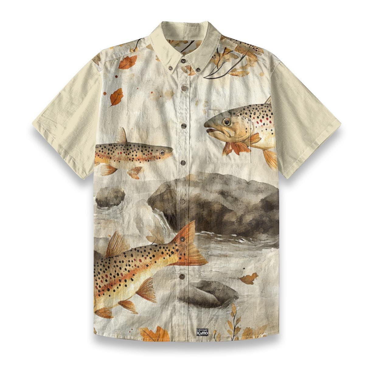Men's Slub Cotton Fishing Shirt | Trout Print Button-Down