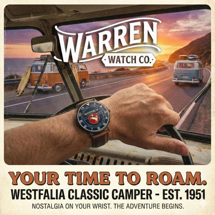 Westfalia Classic Camper Watch | Unisex Quartz Watch with Genuine Leather Band & Stainless Steel Case