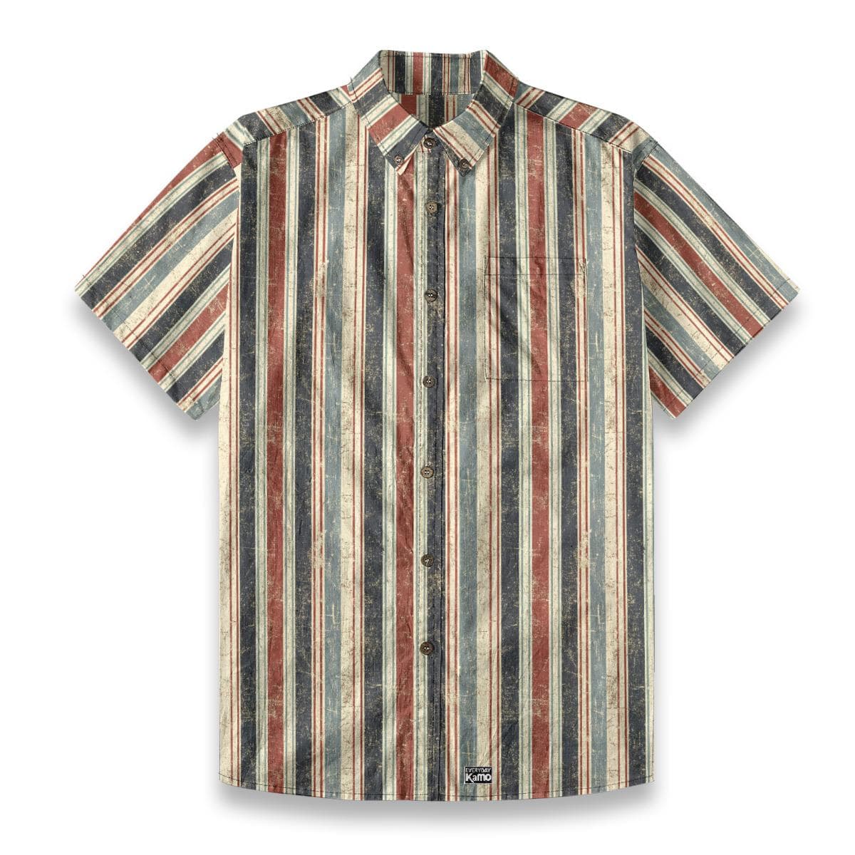 Men's Vintage Striped Slub Cotton Shirt | Distressed Button-Down Short Sleeve | Retro Casual Resort Wear