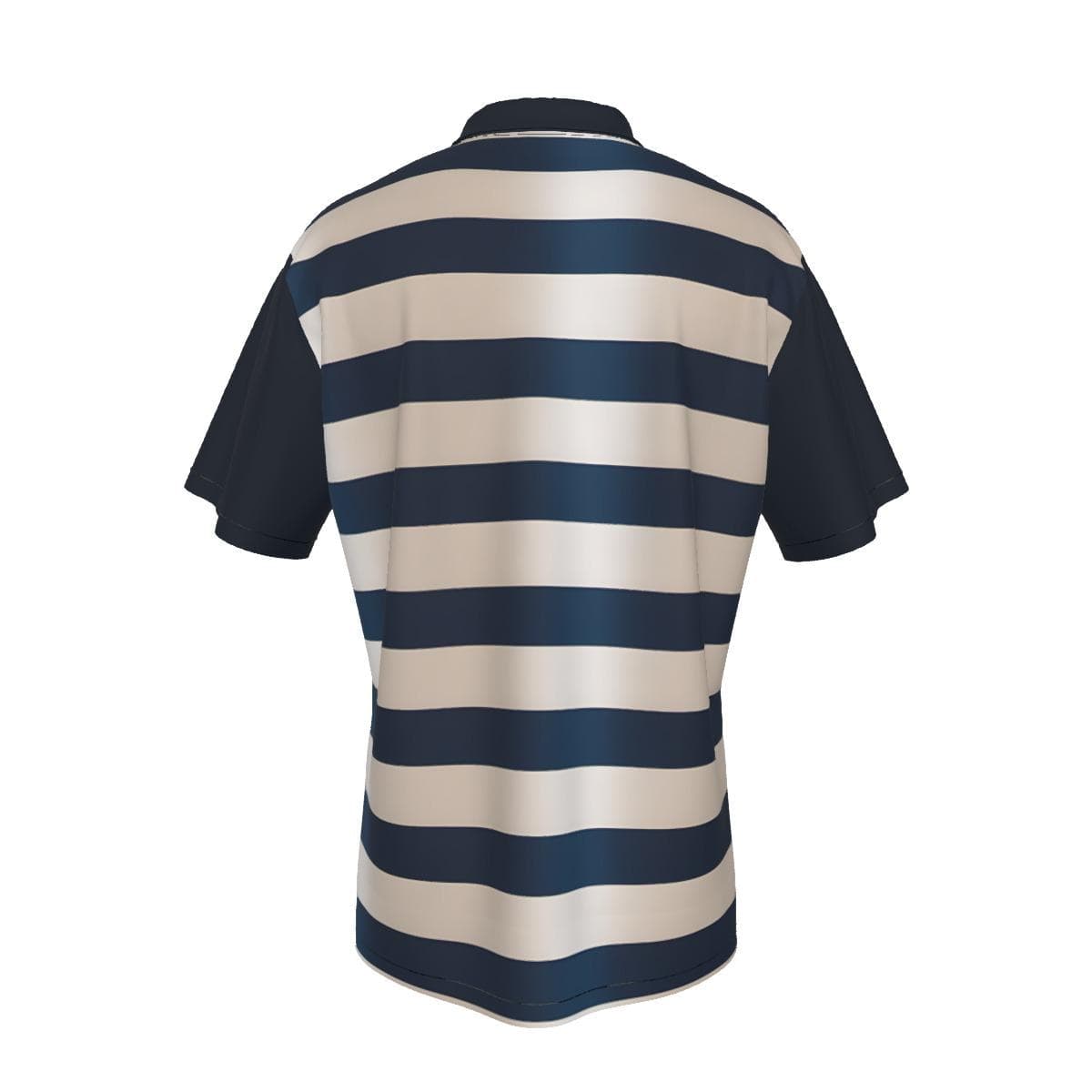 Men's Classic Striped Hawaiian Shirt with Roman Collar | Navy & Cream Summer Beach Button Up | Breathable Poly-Spandex