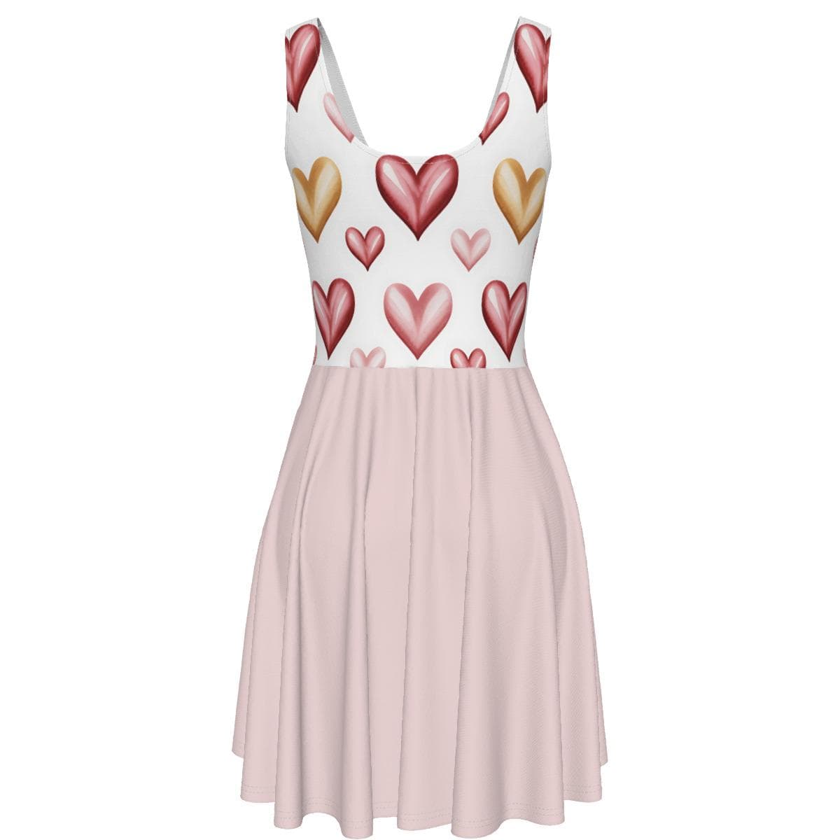 Sweetheart Skater Dress - Cute Heart Print Sleeveless Dress for Women