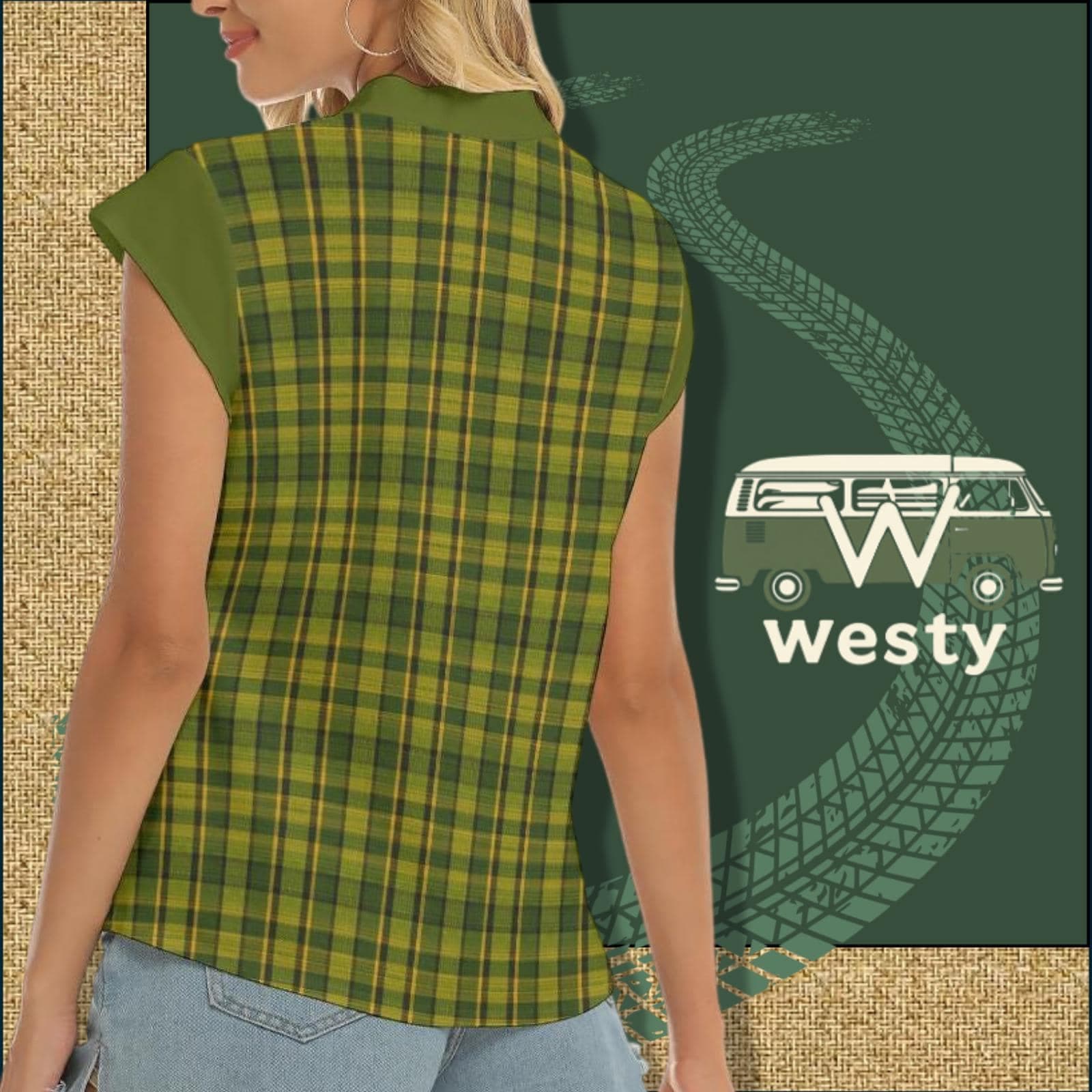 Westy Plaid V-Neck Top - Westfalia Camper Bus Road Trip Shirt