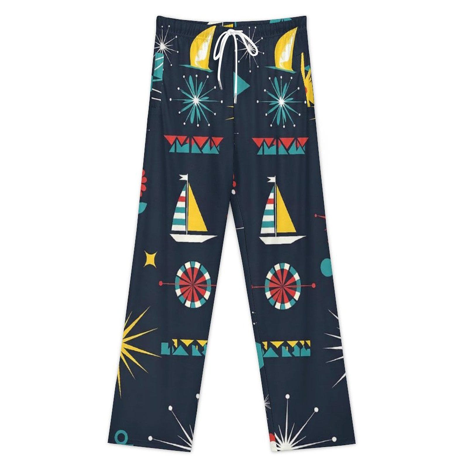 Women's Nautical Sailboat Cotton Pajama Pants | Mid-Century Modern Print