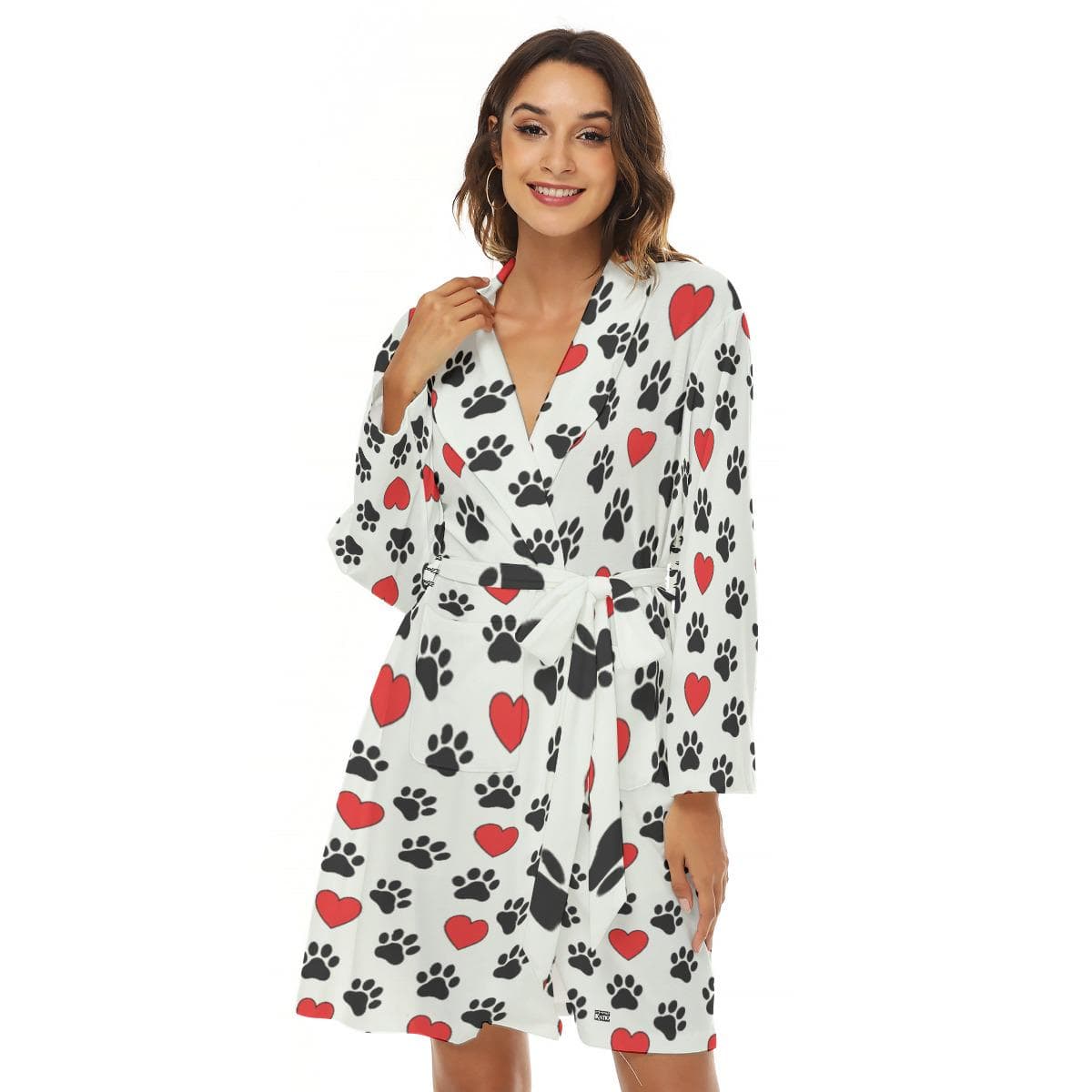 Paw Print & Heart Bathrobe | Cozy Jersey Robe for Pet Lovers | Women's Lounge Wear
