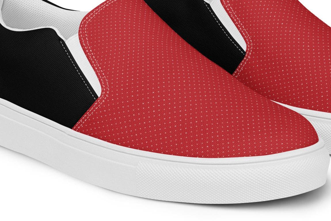 Men's Red-Black Slip-On Canvas Shoes Handmade Casual Comfort