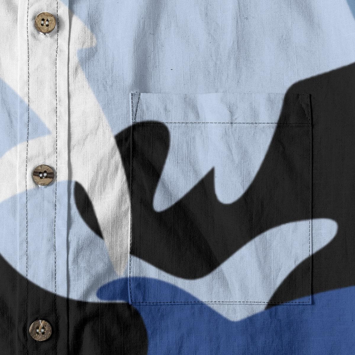 Men's Shark Camo Aloha Shirt | Blue Ocean Print, Slub Cotton